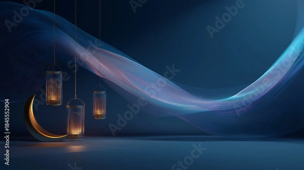 Obraz Elegant Ramadan Mubarak Lanterns Crescent Dark Background