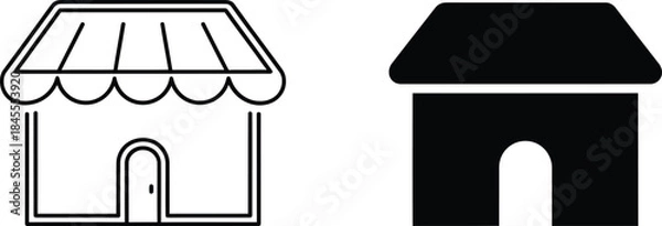 Obraz Two Shop Icons One Detailed Outline, One Solid Black Minimalist Building Representation
