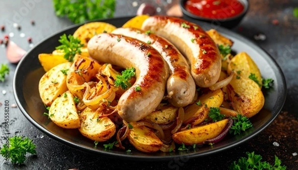 Obraz Bratwurst mit Bratkartoffeln