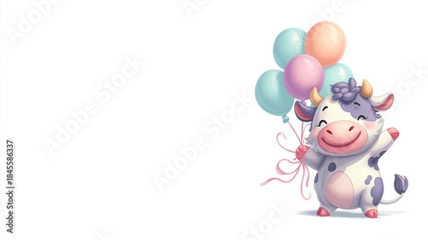 Obraz cute cow with birthday balloons vector