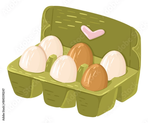 Obraz Illustration of Eggs in a box. Cute food sticker. Vector.