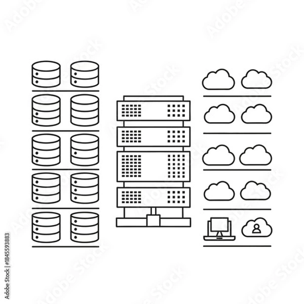 Obraz Data Center Infrastructure and Cloud Computing Outline Icon Set