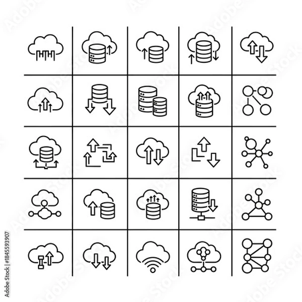 Obraz Cloud Computing, Data Storage, and Network Infrastructure Line Icons Set