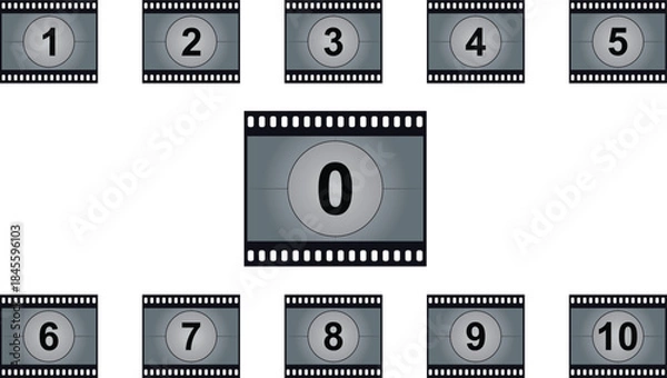 Obraz Film Countdown Frames Set Vector Illustration Isolated on White Background
