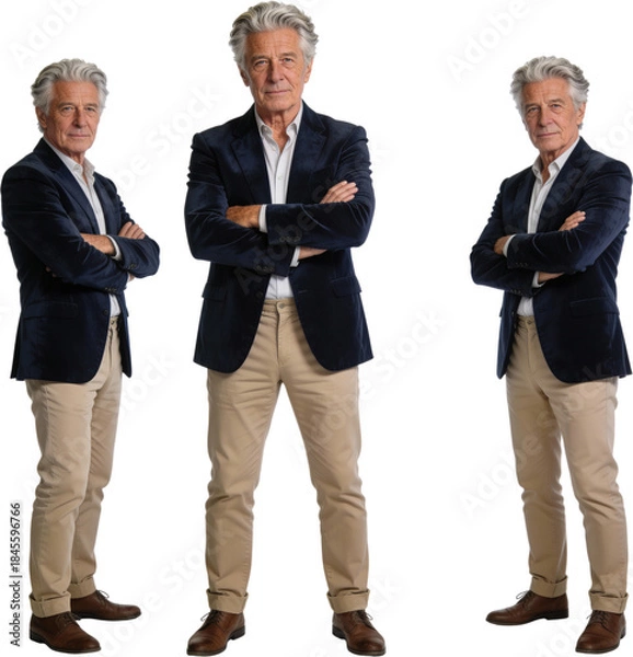 Obraz 60대남성모델_네이비재킷_전신사진_흰배경