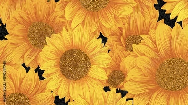 Obraz Vibrant Sunflower Bloom Pattern - Golden Yellow
