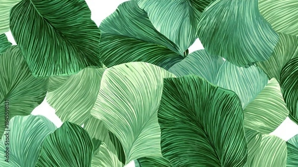 Obraz Green Leaves Pattern Background - Botanical Texture

