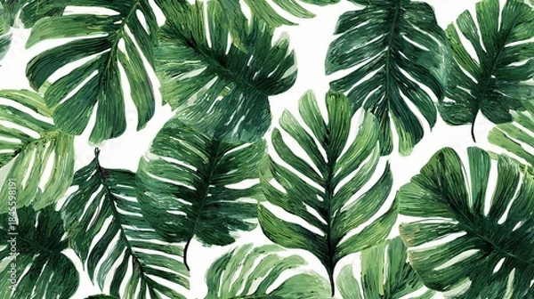 Obraz Tropical Leaves Pattern: Green Botanical Background
