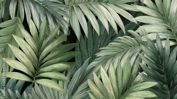 Obraz Green Palm Leaves Botanical Pattern

