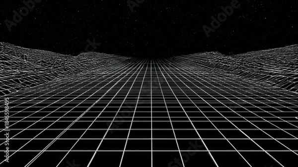 Obraz Retro Cyberspace Grid Landscape Horizon
