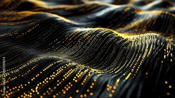 Obraz Digital particles forming a dynamic wave pattern, representing data flow, artificial intelligence, and network connections in an abstract technology background