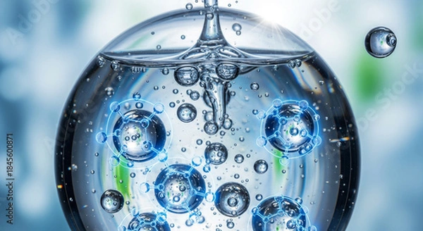 Obraz Fresh water splash with molecular structure overlay