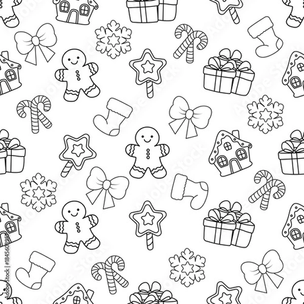 Obraz Christmas holiday doodle seamless pattern.