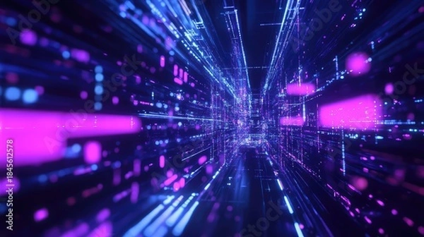 Obraz Abstract visualizing big data moving rapidly through a futuristic cyber grid, representing internet communication, networking, and information processing in a computing environment