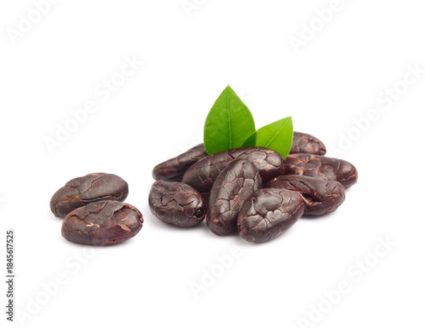 Obraz Cacao beans with leaves