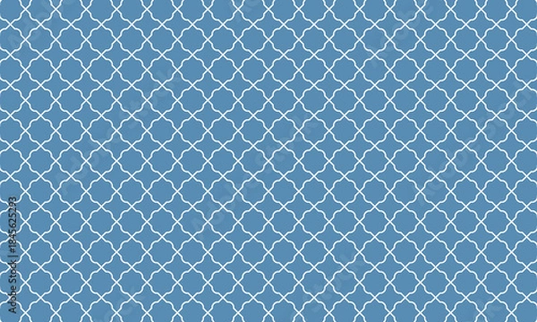 Fototapeta モロッカン風の模様が並ぶ青い壁紙のグリッド線