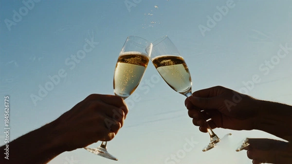 Obraz Two hands clinking champagne glasses