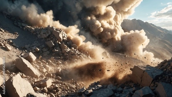 Fototapeta Explosion in a mountainous area