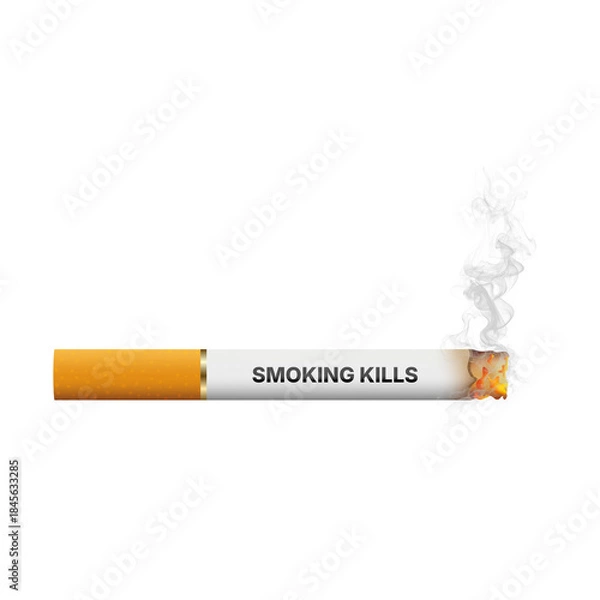 Obraz Burning Cigarette with 'Smoking Kills' Warning Label on Transparent Background PNG Image
