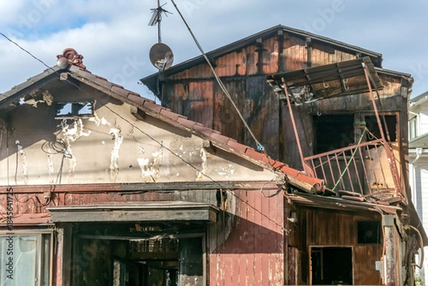 Obraz 昭和木造住宅の火災全焼現場