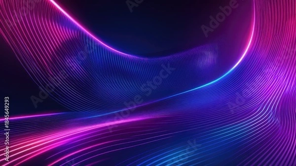 Obraz Abstract network of luminous blue and pink lines creating a smooth, fluid wave pattern, symbolizing technology, data visualization, sound waves, or futuristic energy on a dark background