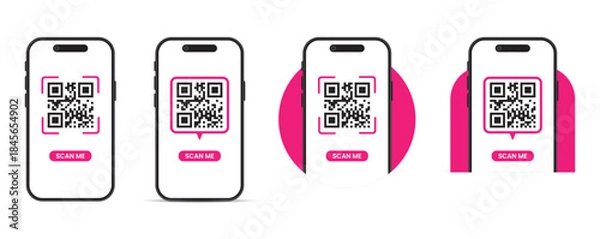 Obraz QR Code Scan on Smartphone Mockup Vector Set