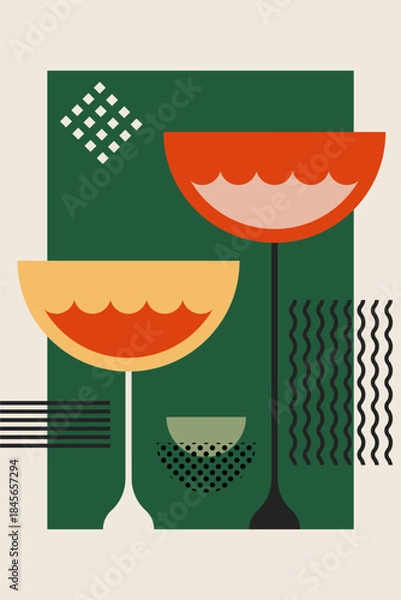Obraz Retro Geometric Cocktail and Drink Vector Illustration Collection