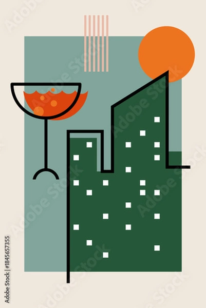 Obraz Retro Geometric Cocktail and Drink Vector Illustration Collection