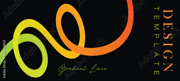 Obraz Abstract Gradient Flowing Swirl Line in Yellow, Green, and Orange on a Dark Black Background for Modern Technology and Business Design