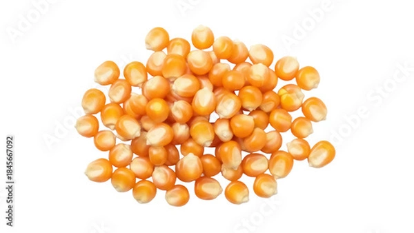 Fototapeta Pile of yellow popcorn kernels isolated PNG, dried corn seeds for popping on transparent background, ingredient for snack food