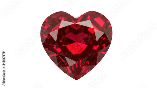Fototapeta Heart shaped ruby gemstone isolated PNG, deep red color precious stone for jewelry design and Valentine s Day gift