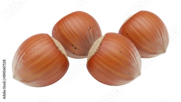 Fototapeta Group of hazelnuts isolated PNG on transparent background, brown nuts with shells for healthy snack and ingredient use
