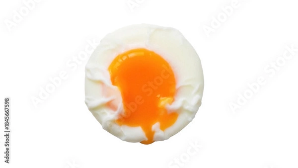 Fototapeta Perfectly poached egg isolated PNG on transparent background, breakfast food with runny yolk for healthy eating and cooking