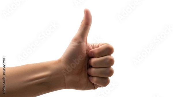 Fototapeta Human hand giving thumbs up PNG isolated on transparent background, positive feedback gesture for approval and success