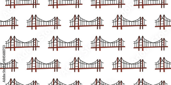 Obraz Cute seamless pattern with doodle San Francisco golden gate bridge on white background.