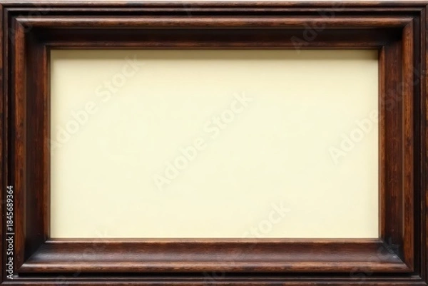 Fototapeta Dark stained wood frame, cream mat, aged look, image, mat, element