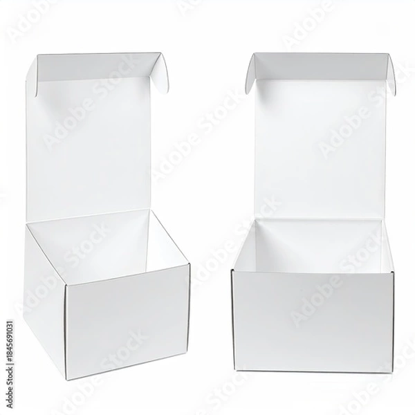 Obraz Two white, opened cardboard boxes, isolated on white background