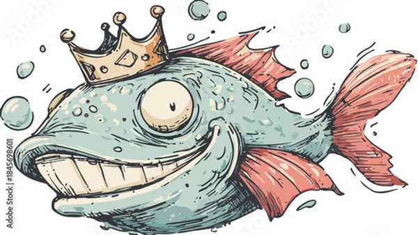 Obraz Playful Crowned Cartoon Fish Vector Illustration for Design Projects