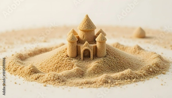 Obraz Macro shot of a simple sand mound shaped into a tiny castle.
