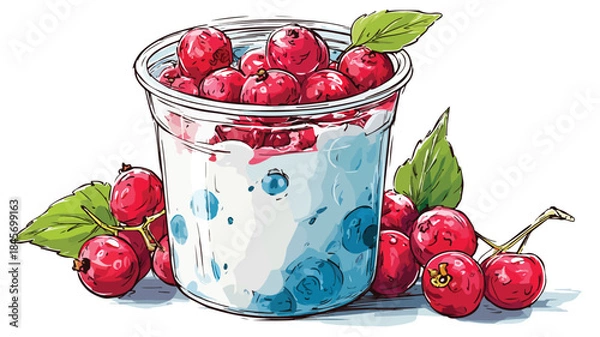Obraz Gourmet Yogurt Cup Adorned with Fresh Berries - Vector Illustration