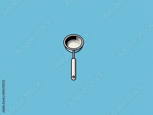 Fototapeta Isometric illustration of a cooking ladle, featuring a rounded bowl and a handle with a hanging hole, set against a solid blue background
