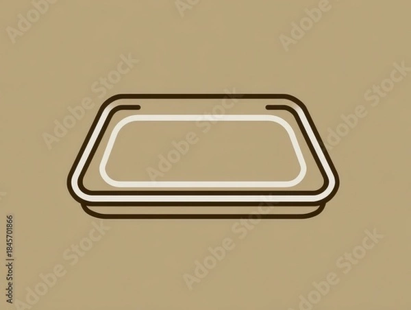Fototapeta Minimalist illustration of a rectangular tray with a double-lined border, centered on a neutral brown background. Simple design