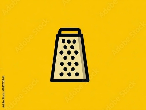 Fototapeta Simplified graphic of a grater tool with a yellow background. The design is a minimalist outline of the kitchen utensil, showcasing its functional form