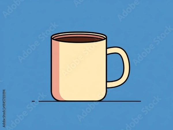 Fototapeta Simplified illustration of a coffee mug filled with a dark liquid, set against a solid light blue background