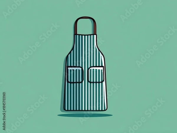 Fototapeta Simplified illustration of a striped kitchen apron with pockets and a top loop, casting a shadow against a teal background
