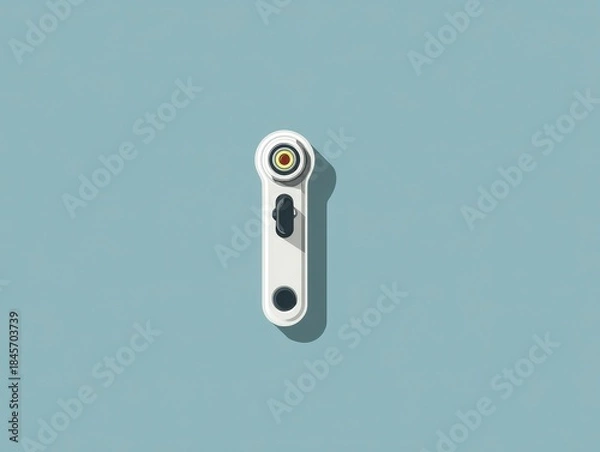 Fototapeta Top-down view of a white, ergonomic cutting tool, casting a shadow on a serene blue backdrop