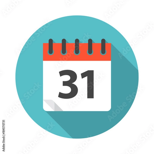 Fototapeta Calendar circle icon with long shadow. Flat design style. Calendar simple silhouette. Modern, minimalist, round icon in stylish colors. Web site page and mobile app design vector element.