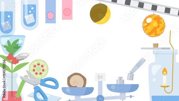 Fototapeta 日本の理科の小学校6年生の内容をイメージした背景イラスト_16:9