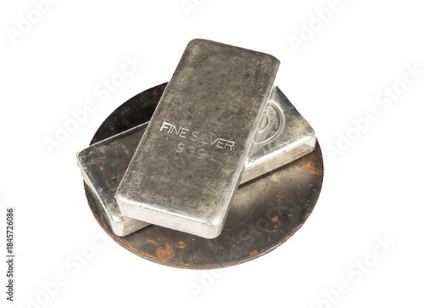 Obraz Fine Silver Bars on table with white background, real monetary value concept