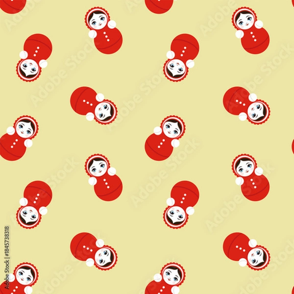 Fototapeta Seamless tumbler doll for kids. Russian toys